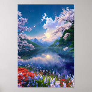 Avond in het betoverende meer poster