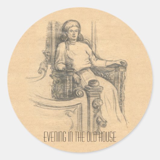 Avond in het oude huis ronde sticker (Voorkant)