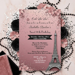 Avond in Parijs Eiffeltoren Sweet 16 Roze Roos Kaart