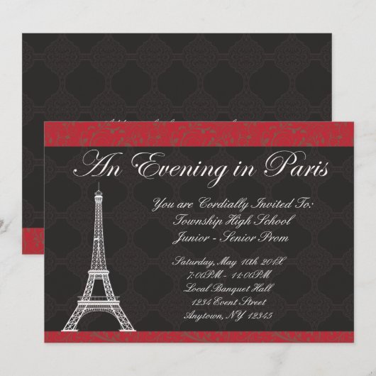 Avond in Parijs Thema Prom Uitnodigingen (Voorkant / Achterkant)