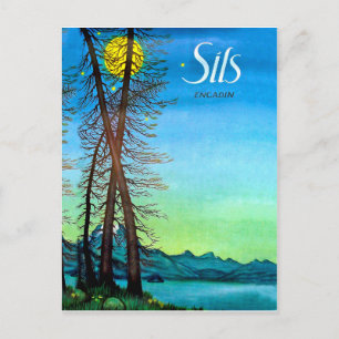 Avond in Sils, Engadin, Zwitserland, vintage Briefkaart