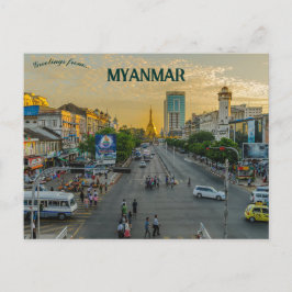Avond in Yangon Myanmar Birma Briefkaart