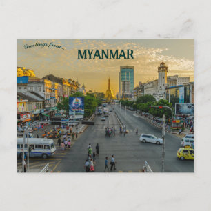 Avond in Yangon Myanmar Birma Briefkaart