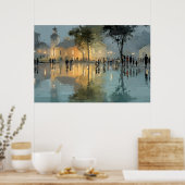 Avond Kerktorenplein Regenreflecties Poster (Keuken)