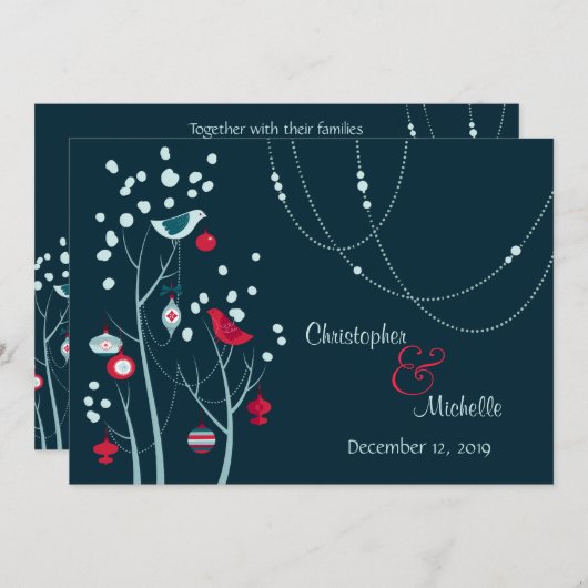 Avond Kerst Winter Vogels Huwelijksuitnodiging Kaart (Voorkant / Achterkant)