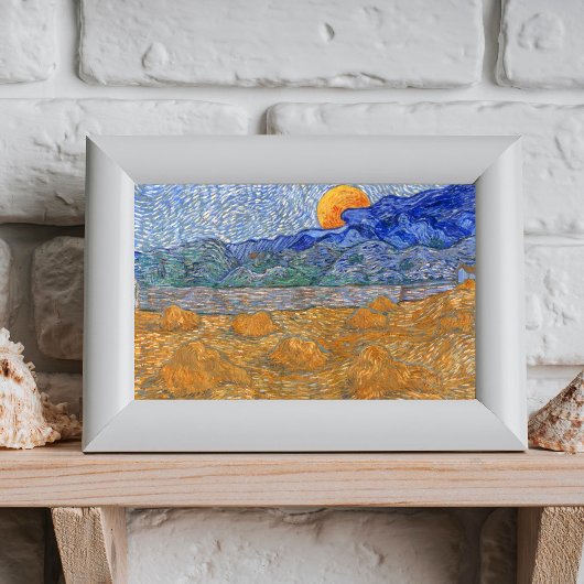 Avond Landschap met de Rising Moon van Van Gogh Foto Afdruk