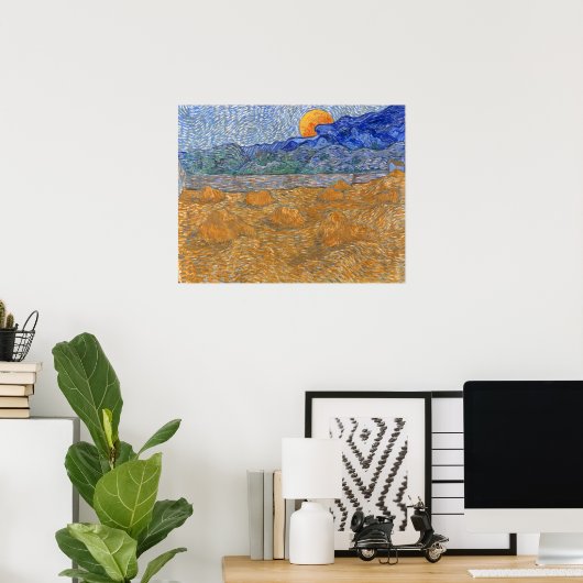 Avond Landschap met de Rising Moon van Van Gogh Poster (Thuiskantoor)