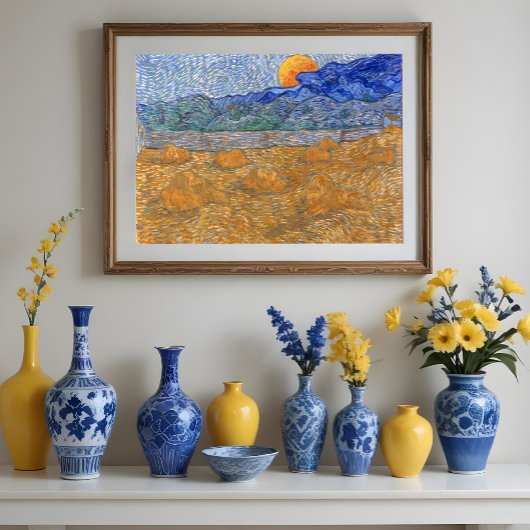 Avond Landschap met de Rising Moon van Van Gogh Poster