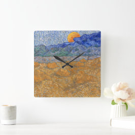 Avond Landschap met de Rising Moon van Van Gogh Vierkante Klok
