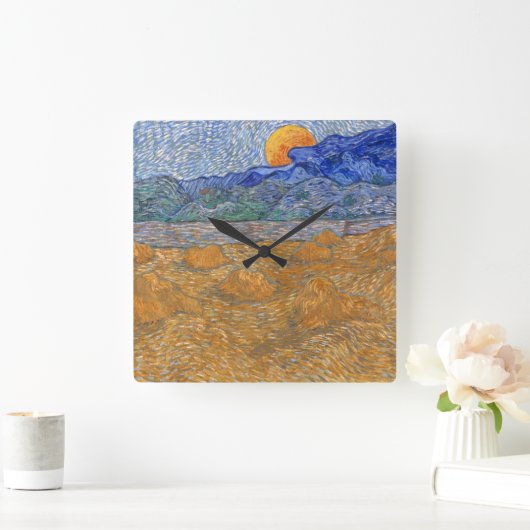 Avond Landschap met de Rising Moon van Van Gogh Vierkante Klok (Huis)
