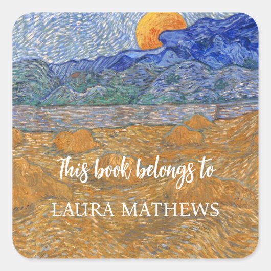 Avond Landschap met de Rising Moon van Van Gogh Vierkante Sticker (Voorkant)