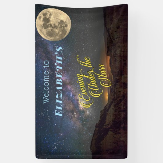 Avond onder de sterren Volle Maan Ruimte Spandoek (Verticaal)