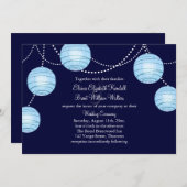 Avond Party Lantern Wedding Invitation in Blue Kaart (Voorkant / Achterkant)