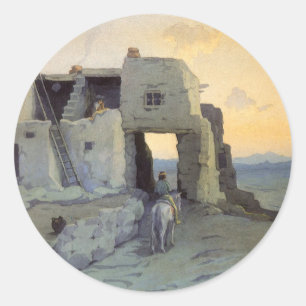 Avond, Pueblo van Walpi door Marion Kavagh Wachtel Ronde Sticker