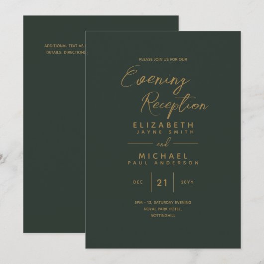 AVOND Receptie Uitnodigingen Groen Goud Bruiloft (Voorkant / Achterkant)