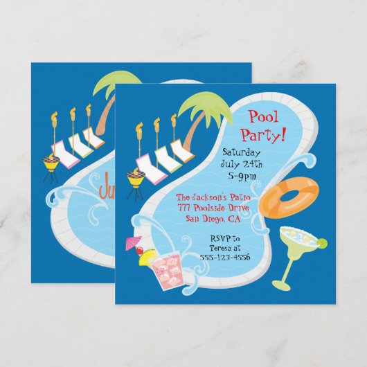 Avond Retro Pool Party-uitnodigingen Kaart (Voorkant / Achterkant)