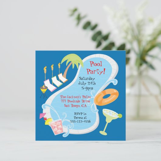 Avond Retro Pool Party-uitnodigingen Kaart (Staand voorkant)