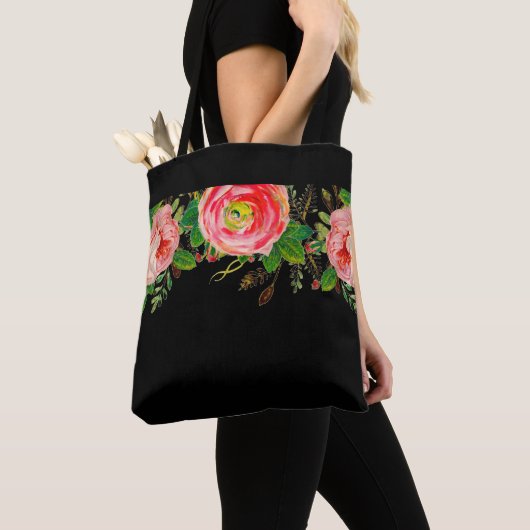 Avond Roos Basic Black Tote Bag (Dichtbij)