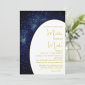 Avond Sky Gold Sterren Blauw Modern Bruiloft Kaart (Staand voorkant)
