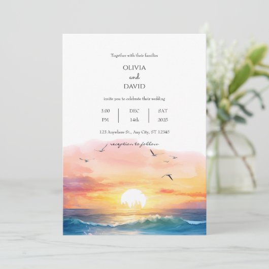 Avond Strand Zonsondergang Landschap Waterverf Bru Kaart (Staand voorkant)