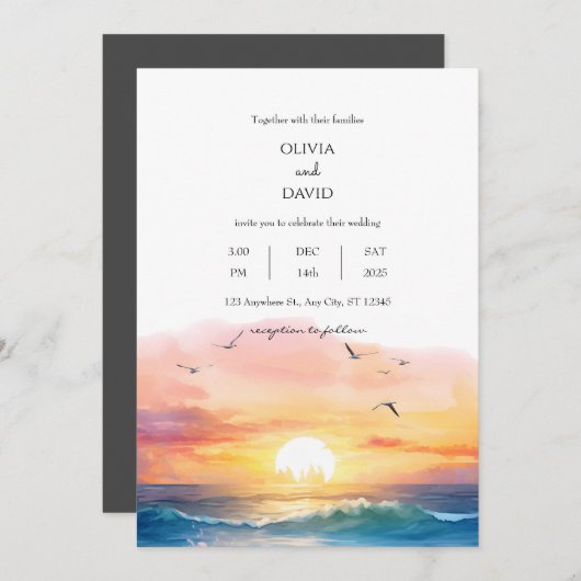 Avond Strand Zonsondergang Landschap Waterverf Bru Kaart (Voorkant / Achterkant)