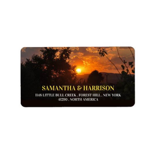 Avond Sunset Scene, Rustic Wedding Etiket (Voorkant)