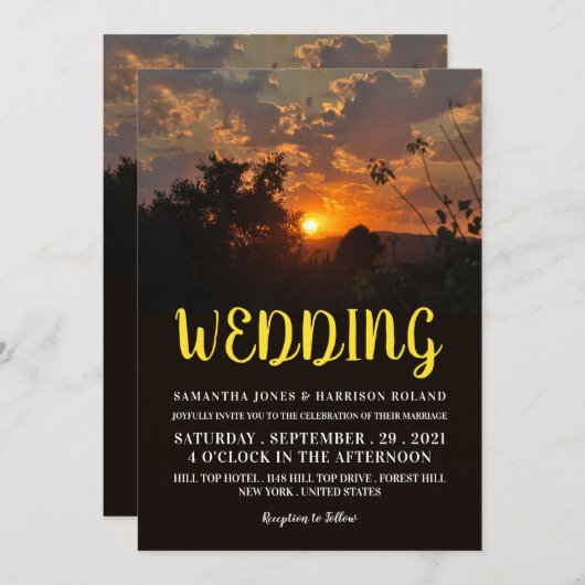 Avond Sunset Scene, Rustic Wedding Kaart (Voorkant / Achterkant)