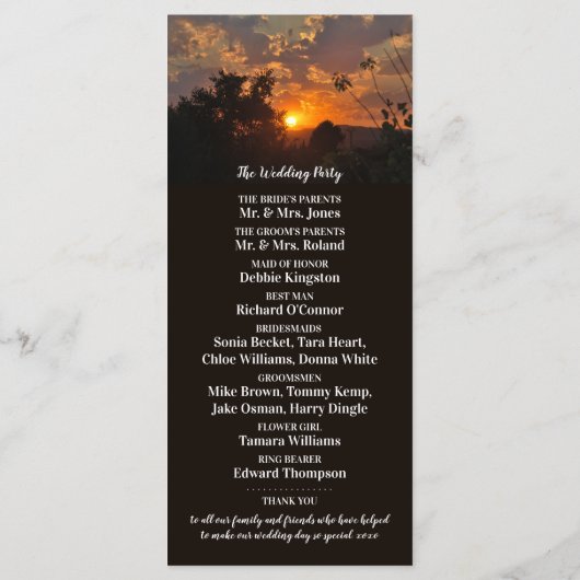 Avond Sunset Scene, Rustic Wedding Programmakaart (Achterkant)