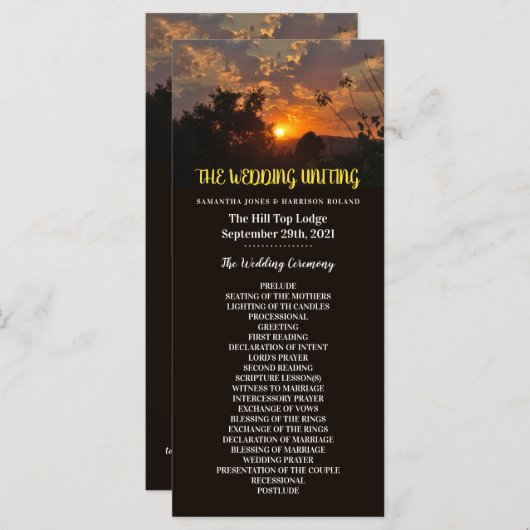 Avond Sunset Scene, Rustic Wedding Programmakaart (Voorkant / Achterkant)