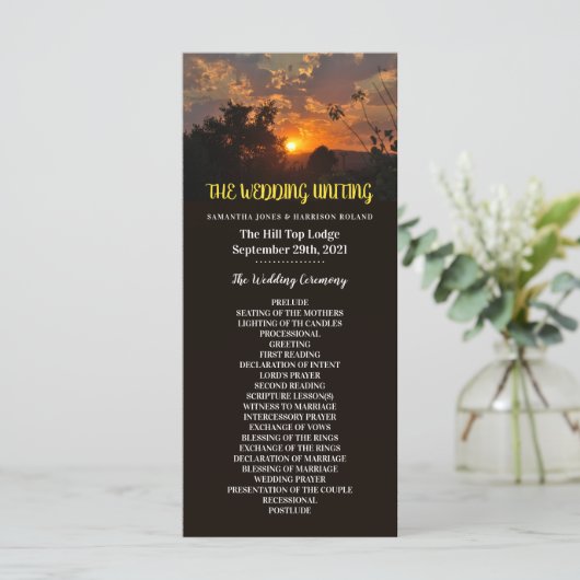 Avond Sunset Scene, Rustic Wedding Programmakaart (Staand voorkant)