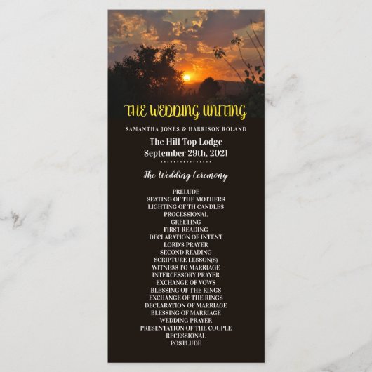 Avond Sunset Scene, Rustic Wedding Programmakaart (Voorkant)