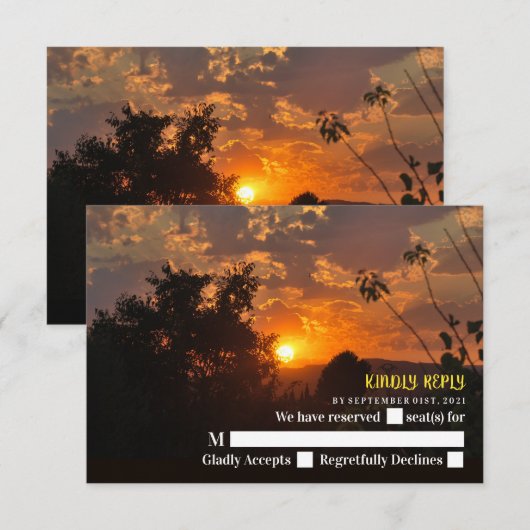 Avond Sunset Scene, Rustic Wedding RSVP Kaartje (Voorkant / Achterkant)