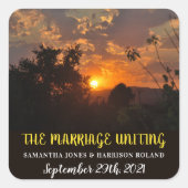 Avond Sunset Scene, Rustic Wedding Vierkante Sticker (Voorkant)