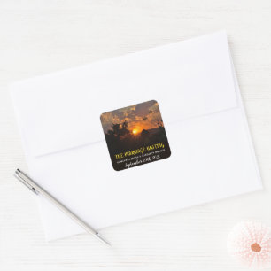 Avond Sunset Scene, Rustic Wedding Vierkante Sticker