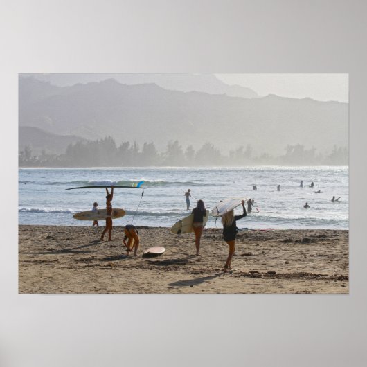 Avond Surfers, Hanalei Bay, Kauai Poster (Voorkant)
