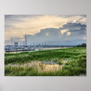 Avond te Charleston Harbour Poster