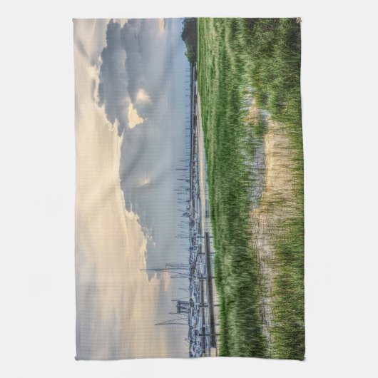 Avond te Charleston Harbour Theedoek (Verticaal)