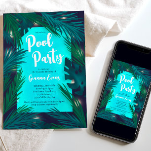 Avond Tropische palmlichtpoolpartij Sweet 16 Kaart