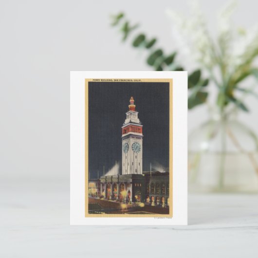 Avond Uitzicht van het veerbootgebouw Briefkaart (Staand voorkant)