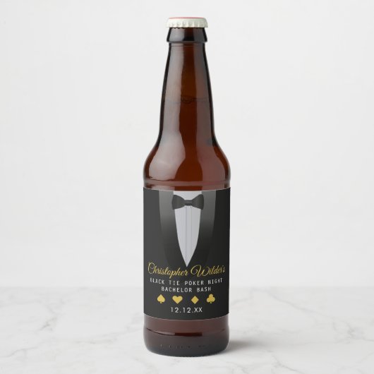 Avond van Black Tie Poker Bachelorfeest Bier Etiket (Voorkant)