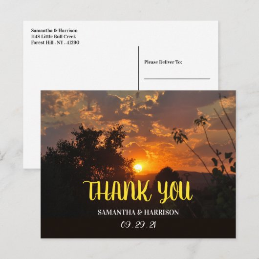 Avond Zonnesetscène, Rustic Wedding Dank je Briefkaart (Voorkant / Achterkant)