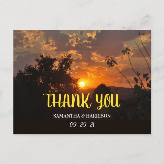 Avond Zonnesetscène, Rustic Wedding Dank je Briefkaart (Voorkant)