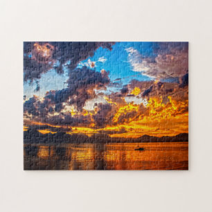 Avond Zonsondergang. Legpuzzel