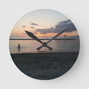 Avond Zonsondergang Tropisch Strand Waikiki Oahu H Ronde Klok