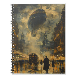 Avondaankomst - een steampunk straatbeeld notitieboek
