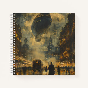 Avondaankomst - een steampunk straatbeeld notitieboek