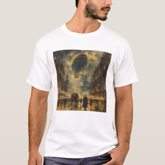 Avondaankomst - een steampunk straatbeeld t-shirt (Voorkant)