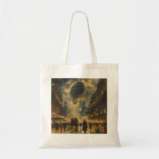 Avondaankomst - een steampunk straatbeeld tote bag (Voorkant)