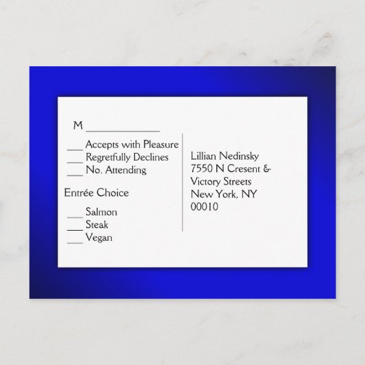 Avondblauw RSVP met Entree Choices Uitnodiging Briefkaart (Achterkant)