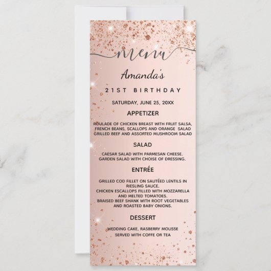 avonddiner roos gouden glitter-kaart kaart (Voorkant)